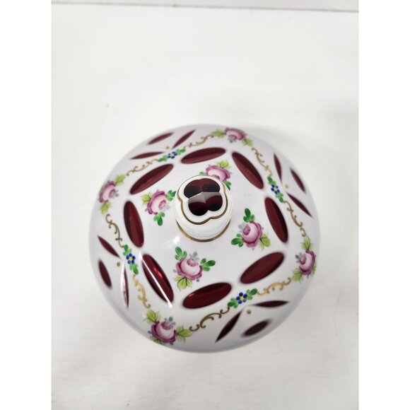 Vintage 19th Century Czech Bohemian Milk Cranberry Glass Candy Dish Bowl Lidded - Picture 2 of 10